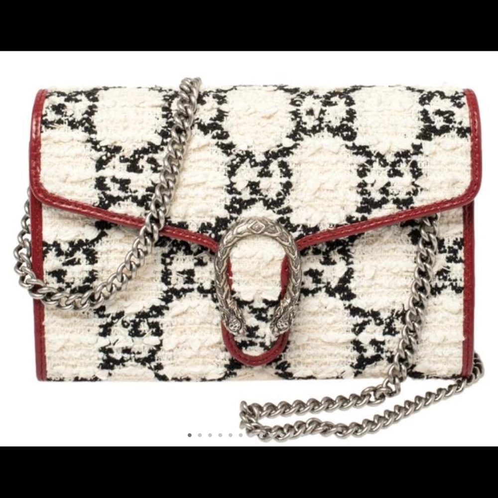 Gucci White/Red Tweed&Leather Dionysus ShoulderBag